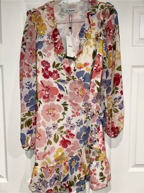 En Saison Floral Wrap Dress in Pink, Blue, Yellow, Green